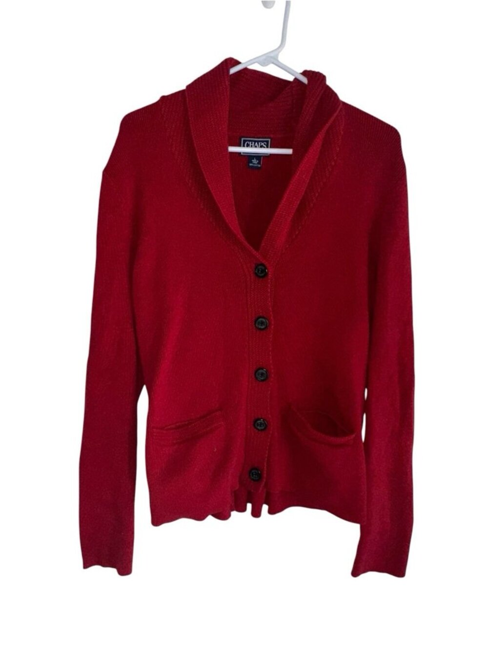 Chaps Red Pleated Peplum Shawl Collared Cardigan 100% Cotton Womens L Preppy